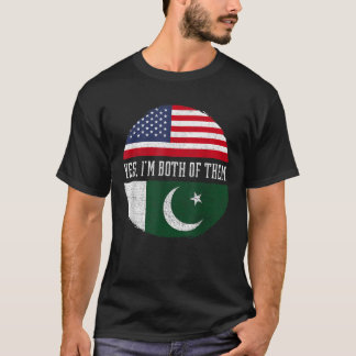 T-shirt Demi-Américaine moitié Pakistanaise USA Drapeau Pa
