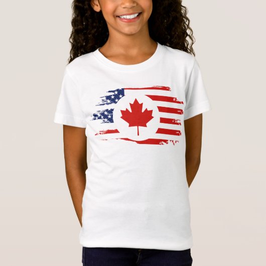 T-Shirt Demi-Canadien Américain : Canada USA Maple Leaf (Devant)