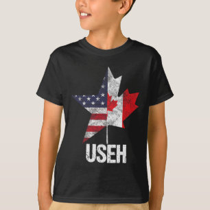 T-shirt Demi-canadien américain Useh Canada Drapeau États-