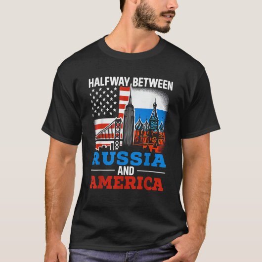 T-shirt Demi-Russe Demi-Américain USA Drapeau Russie Améri (Devant)