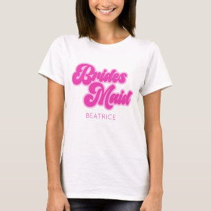 T-shirt Demoiselle d'honneur Bubblegum Rose Rétro Nom pers