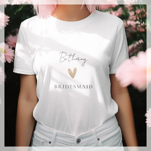T-shirt Demoiselle d'honneur Cœur en Or Écriture Moderne