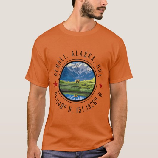T-shirt Denali Alaska Graphic with Global Coordinates Over (Devant)