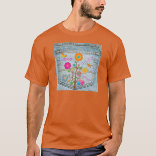 T-shirt Denim Back Fleurs de poche Paix Aimer Espoir