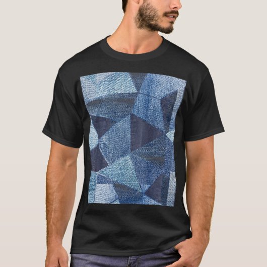 T-shirt Denim Urban : Patchwork à rayures détendues. (Devant)