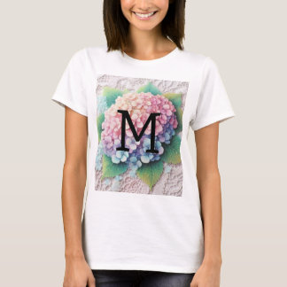 T-shirt Dentelle monogramme fleurs d'hortensia rose pourpr