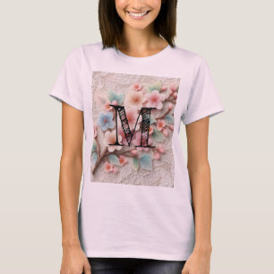 T-shirt Dentelle monogramme florale rose pastel fleur de c