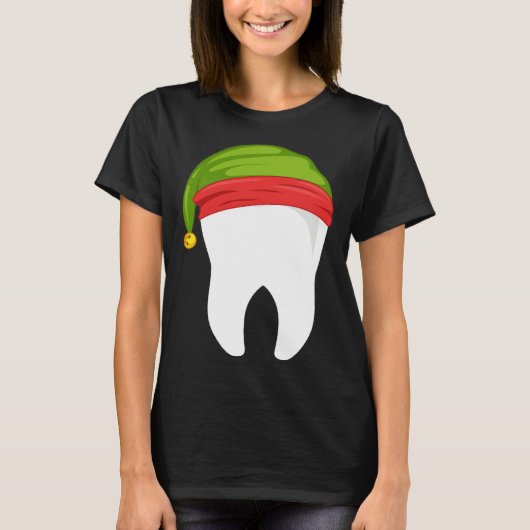 T-shirt Dentist Christmas  tooth Dental  with Elf hat (Devant)