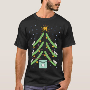 T-shirt Dents de brosse amusant Arbre de Noël Dentiste den