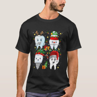 T-shirt Dents Dentist Reindeer Elf Santa Hat Dentaire