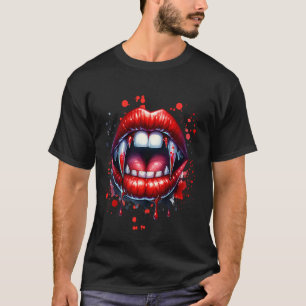 T-shirt Dents sanglants Vampire pions Lèvres rouges Horreu
