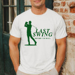 T-shirt Dernier Tour de Swing avant le Golf Bachelor<br><div class="desc">La suite The Last Swing Before the Ring est une collection raffinée inspirée du golf pour un week-end de célibataire, qui allie le charme preppy à une touche d'esprit ludique. Avec une silhouette de golfeur audacieuse en vert foncé et blanc éclatant, cette collection présente le design parfait pour une célébration...</div>