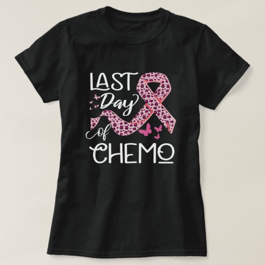 T-shirt Dernière Journée De Chemo - Ruban Léopard Rose (Design devant)