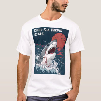 T-shirt Des cicatrices profondes de la mer Grand requin bl