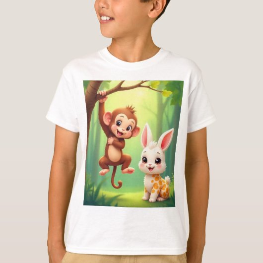 T-shirt des enfants singes joueuses (Devant)