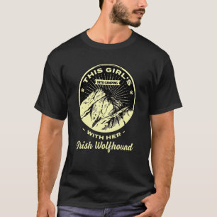 T-shirt Des Filles En Camping Avec Son Irlandais Wolfhound