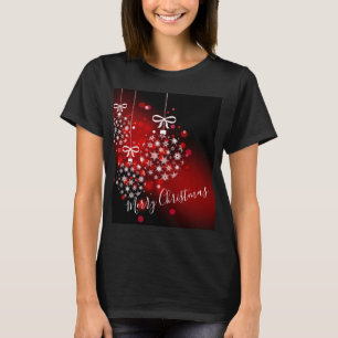 T-shirt Des flocons de neige sur un arrière - plan rouge e