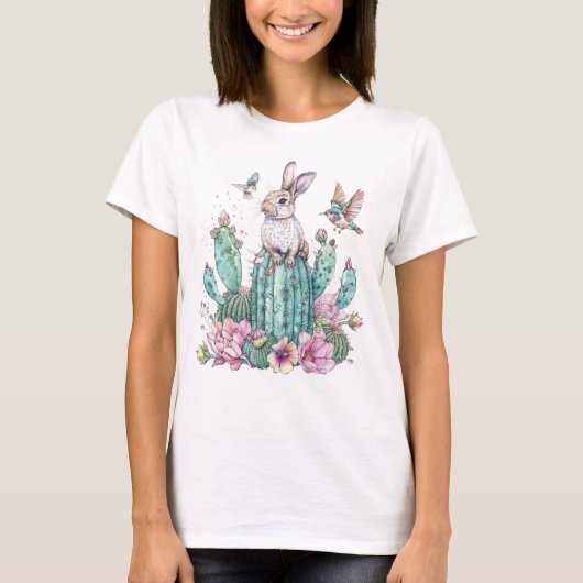 T-shirt Désert de Rabbit de Pâques de Cactus (Devant)