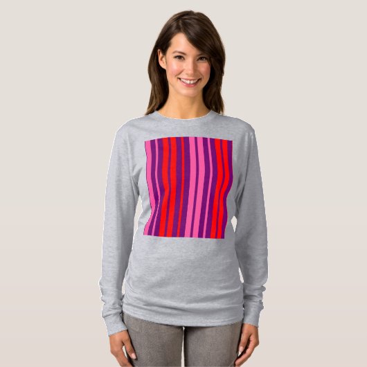T-shirt Design à rayures verticales rose violet rouge (Devant entier)