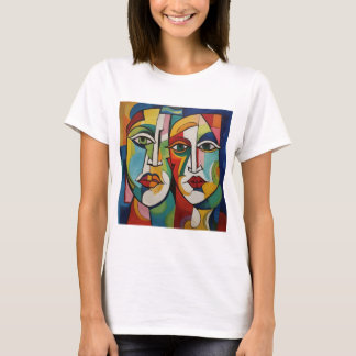 T-shirt design abstrait, cubisme, visages colorés