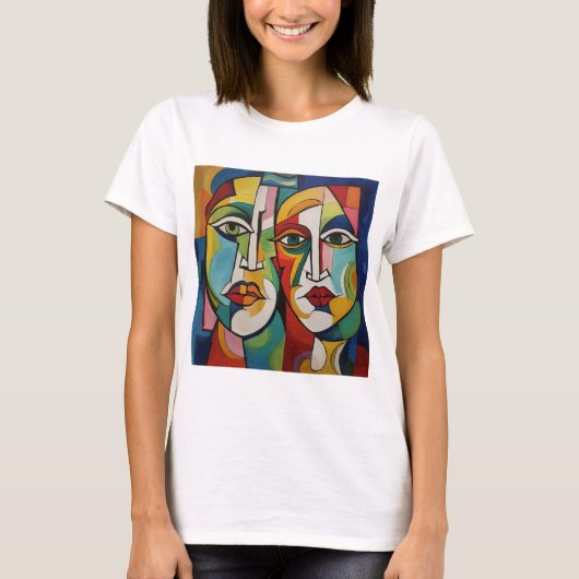 T-shirt design abstrait, cubisme, visages colorés (Devant)