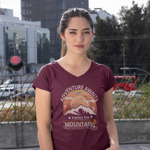T-shirt Design "Adventure Await-Explore the mountain"