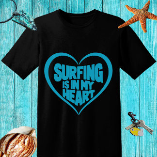 T-shirt Design bleu "Surf est dans mon coeur"