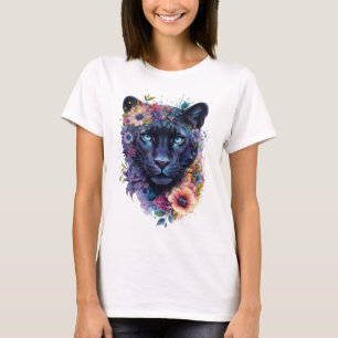 T-shirt Design d'art de panthère florale Panthère noire