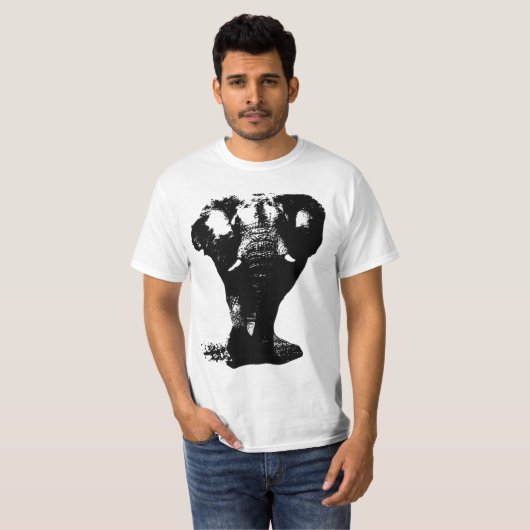 T-shirt Design d'art pop Eléphant Noir & Blanc (Devant entier)