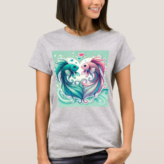 T-shirt Design de coeur romantique Koi poisson