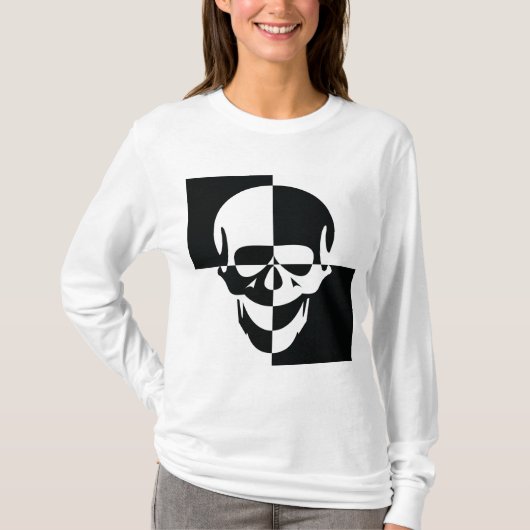 T-shirt Design de crâne d'illusion optique en noir et blan (Devant)