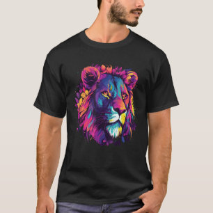 T-shirt Design de tête de lion cool avec Fa de lion coloré