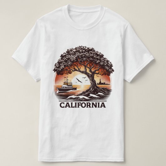 T-shirt Design du coucher de soleil de la mer avec (Design devant)