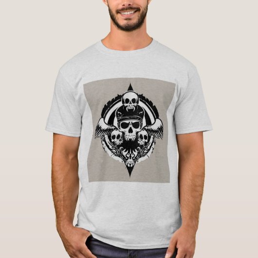 T-shirt Design du crâne avec ailes et symboles (Devant)
