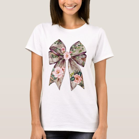 T-shirt Design élégant de Bow Floral - Romantique Nature-I (Devant)