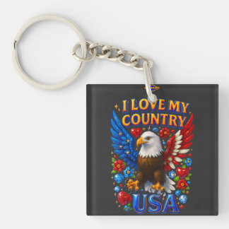 T-Shirt Design: I Love My Country - USA Sleutelhanger