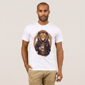 T-shirt Design Lion Buvant du Café (Devant entier)
