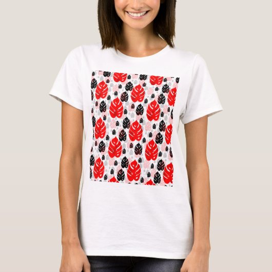 T-shirt Design Motif d'illustration de feuille noire rouge (Devant)