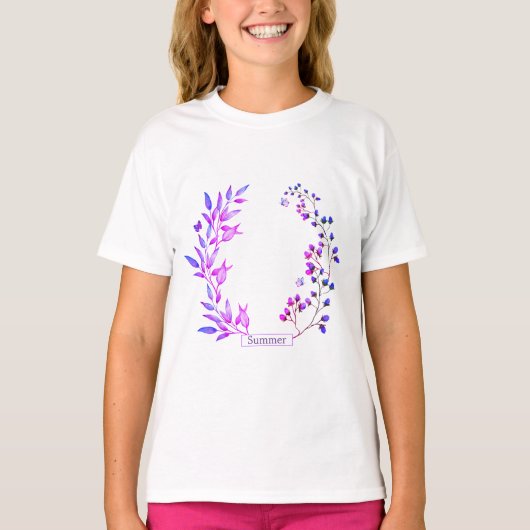 T-shirt Design original de fleurs et branches violettes (Devant)