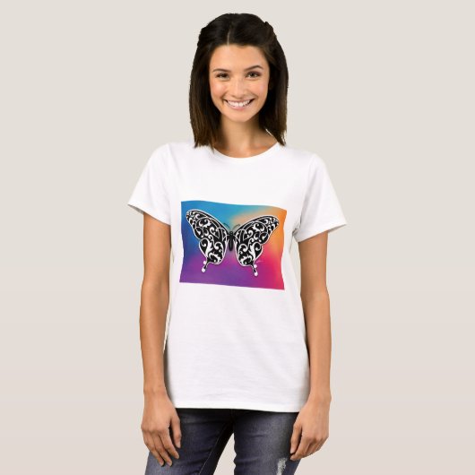 T-shirt Design papillon avec couleurs coucher de soleil (Devant entier)