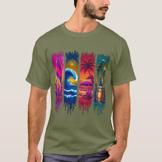 T-shirt Design Surf et Plage Éléments Tropicaux Effet Coul