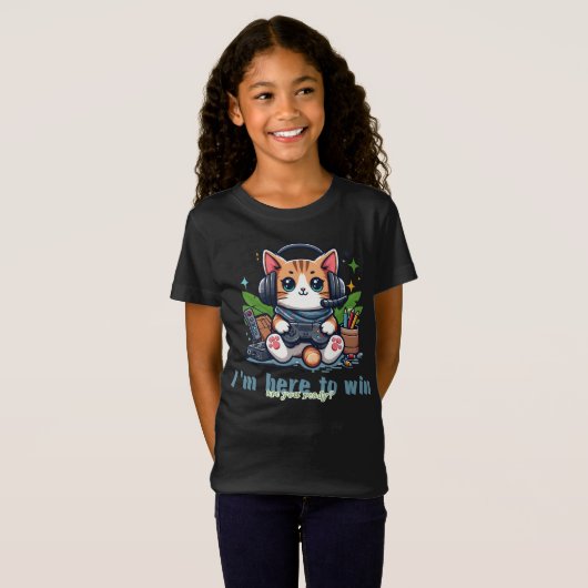 T-Shirt Design unique d'un chat mignon jouant avec un jeu (Devant entier)