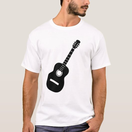 T-shirt Design unique Guitare en silhouette noire sur T bl (Devant)