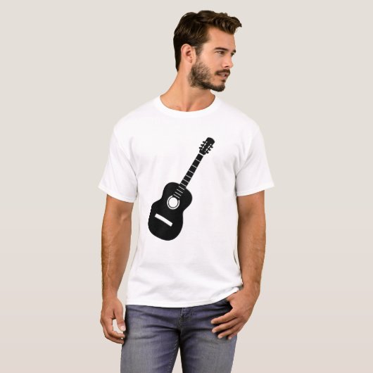 T-shirt Design unique Guitare en silhouette noire sur T bl (Devant entier)