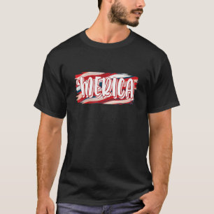 T-shirt Dessin à la main américain Drapeau de l'Amérique 4