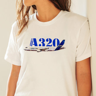 T-shirt Dessin à l'aquarelle Profil de l'avion Airbus A320