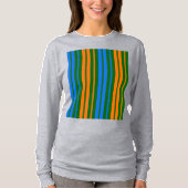 T-shirt Dessin à rayures verticales vert orange bleu (Devant)