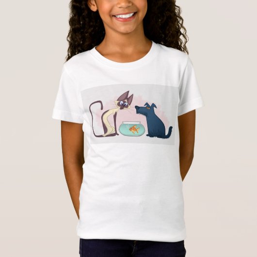 T-Shirt Dessin amusant Chat Goldfish Chien (Devant)