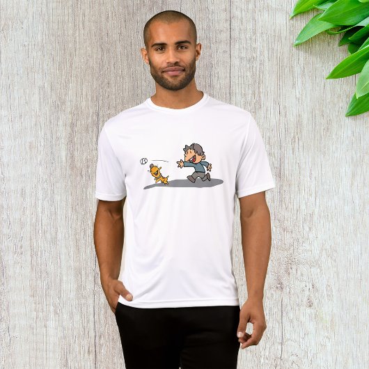 T-shirt Dessin amusant garçon et chien Jouer aller cherche