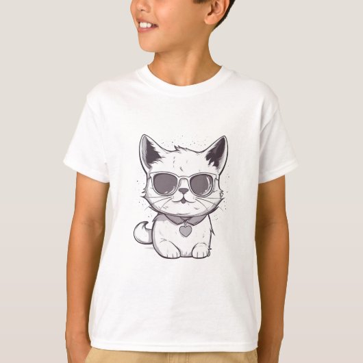 T-shirt Dessin Animé de Chat Mignon (Devant)